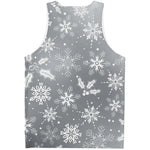 Silver And White Snowflake Pattern Print Men's Tank Top