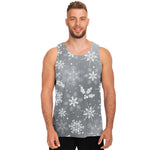 Silver And White Snowflake Pattern Print Men's Tank Top