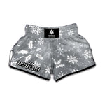Silver And White Snowflake Pattern Print Muay Thai Boxing Shorts
