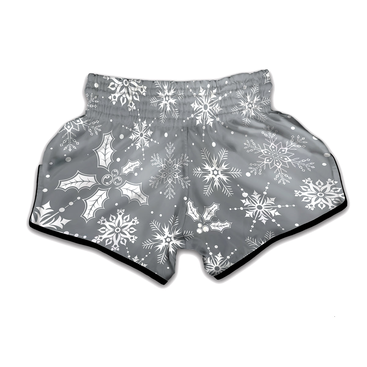 Silver And White Snowflake Pattern Print Muay Thai Boxing Shorts