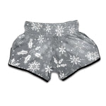 Silver And White Snowflake Pattern Print Muay Thai Boxing Shorts