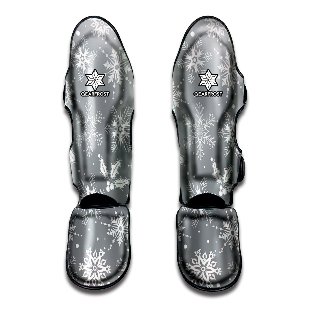 Silver And White Snowflake Pattern Print Muay Thai Shin Guard