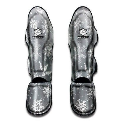 Silver And White Snowflake Pattern Print Muay Thai Shin Guard