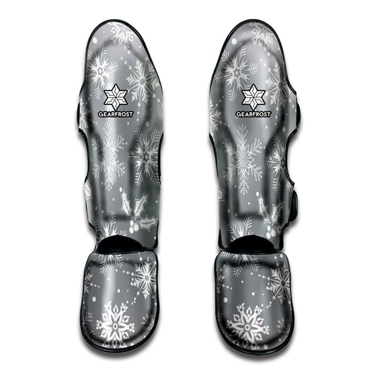 Silver And White Snowflake Pattern Print Muay Thai Shin Guard