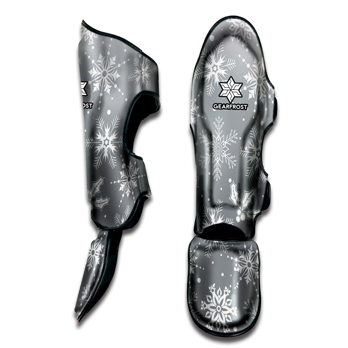 Silver And White Snowflake Pattern Print Muay Thai Shin Guard
