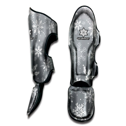 Silver And White Snowflake Pattern Print Muay Thai Shin Guard
