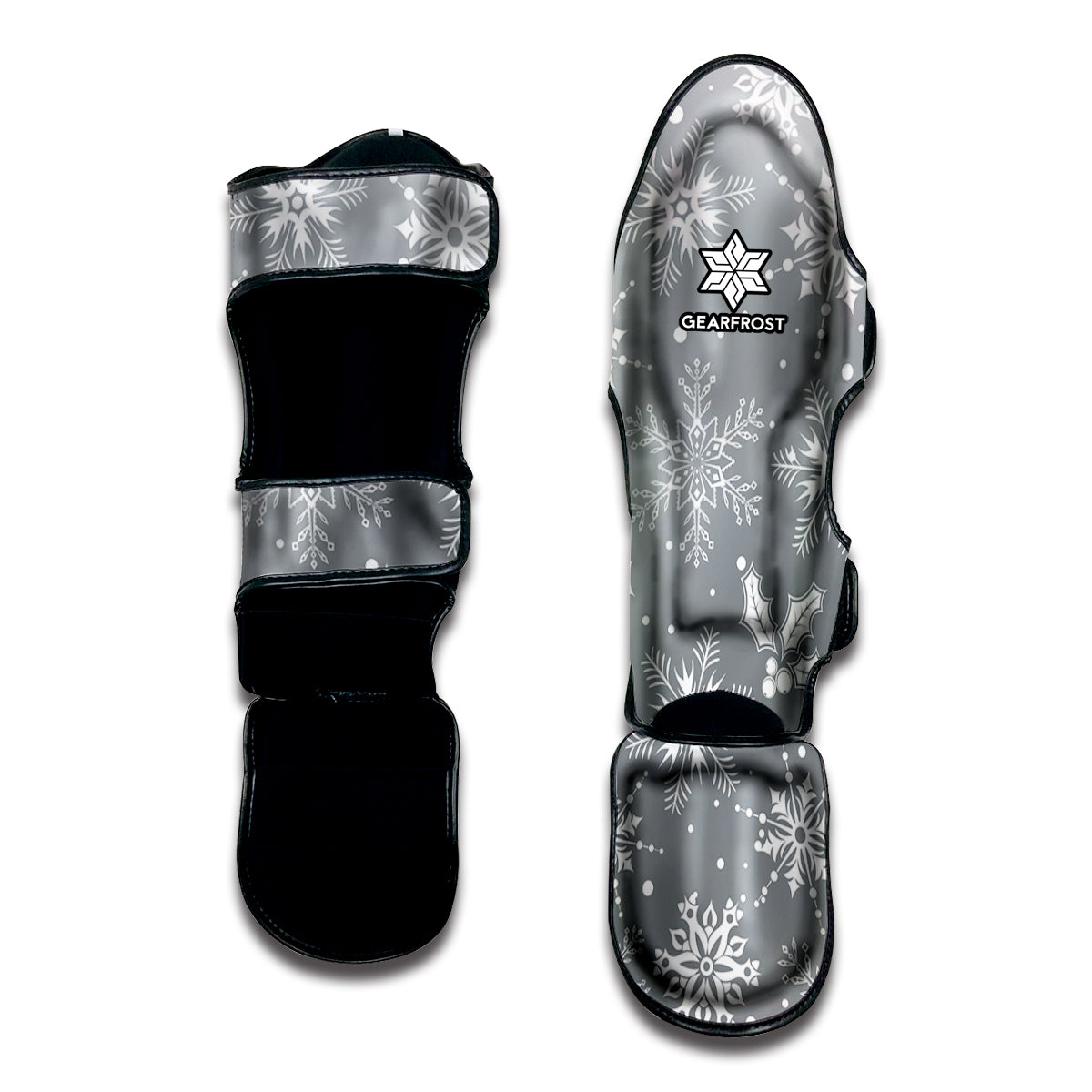 Silver And White Snowflake Pattern Print Muay Thai Shin Guard