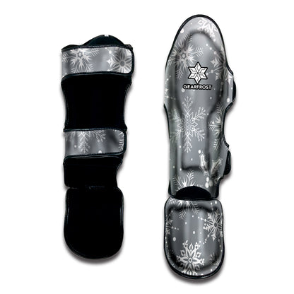 Silver And White Snowflake Pattern Print Muay Thai Shin Guard