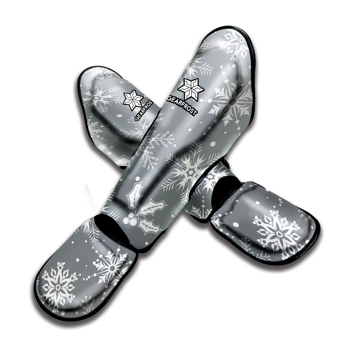 Silver And White Snowflake Pattern Print Muay Thai Shin Guard