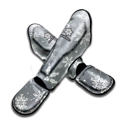 Silver And White Snowflake Pattern Print Muay Thai Shin Guard