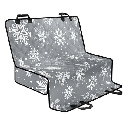 Silver And White Snowflake Pattern Print Pet Car Back Seat Cover