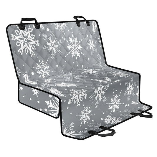 Silver And White Snowflake Pattern Print Pet Car Back Seat Cover