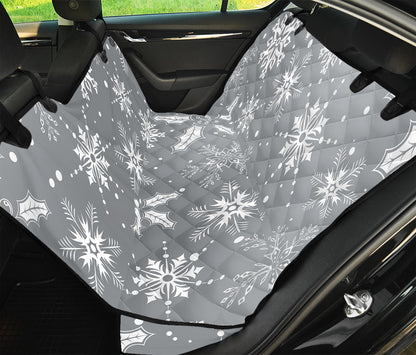 Silver And White Snowflake Pattern Print Pet Car Back Seat Cover