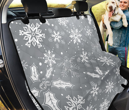 Silver And White Snowflake Pattern Print Pet Car Back Seat Cover