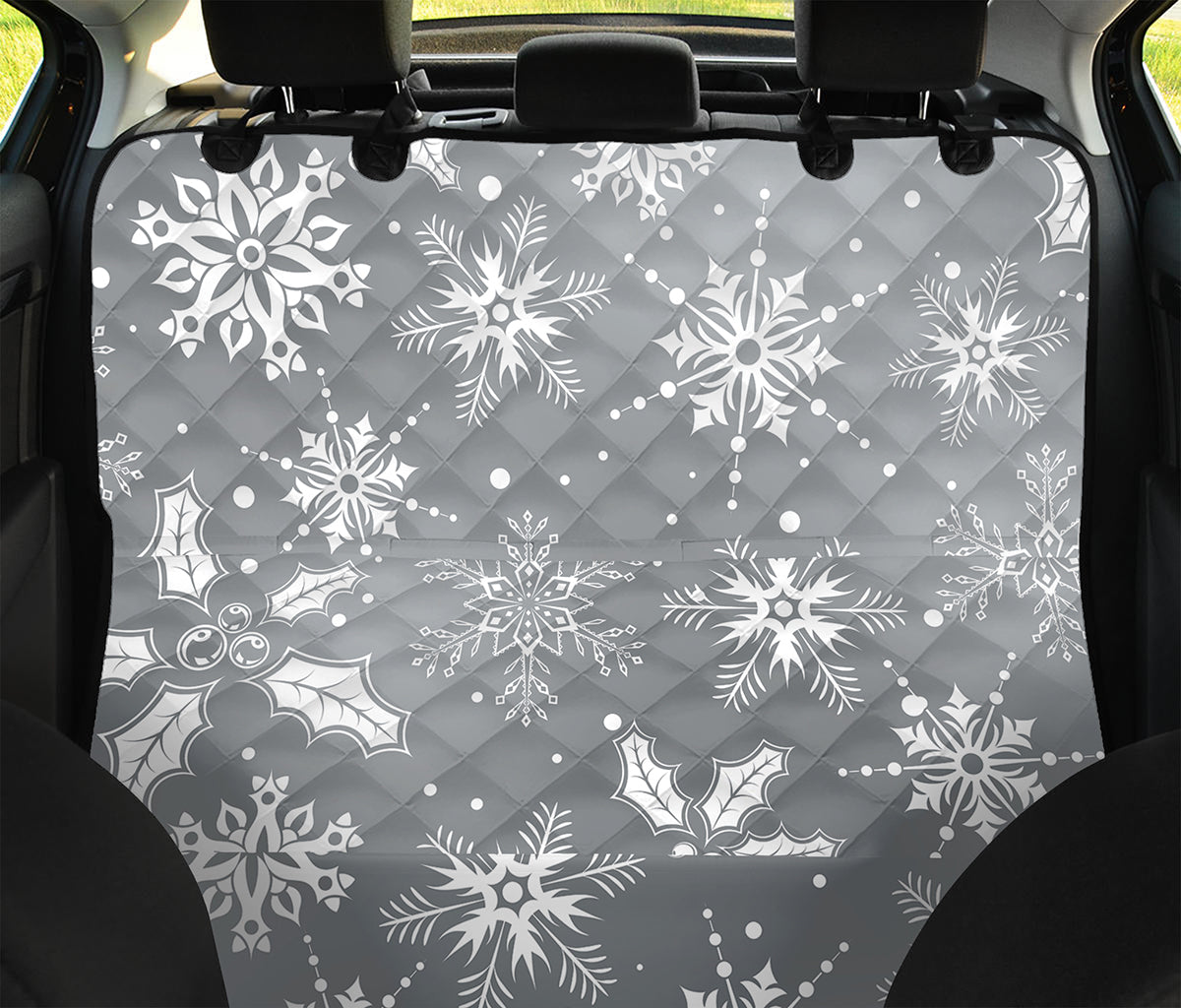 Silver And White Snowflake Pattern Print Pet Car Back Seat Cover