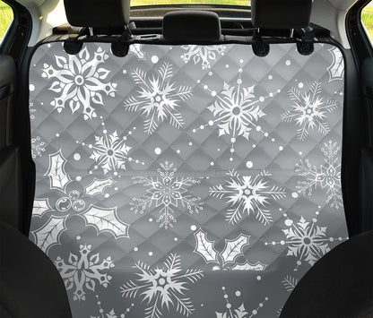 Silver And White Snowflake Pattern Print Pet Car Back Seat Cover