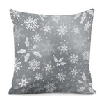 Silver And White Snowflake Pattern Print Pillow Cover