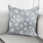 Silver And White Snowflake Pattern Print Pillow Cover