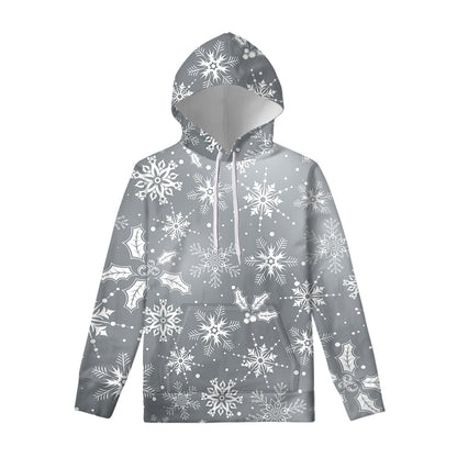 Silver And White Snowflake Pattern Print Pullover Hoodie