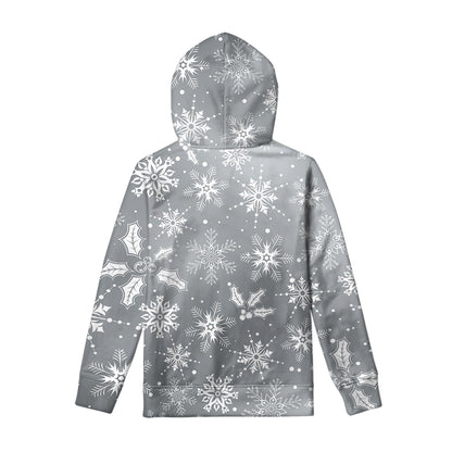 Silver And White Snowflake Pattern Print Pullover Hoodie