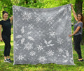 Silver And White Snowflake Pattern Print Quilt