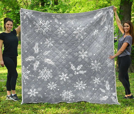 Silver And White Snowflake Pattern Print Quilt
