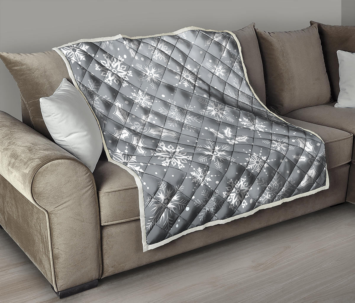 Silver And White Snowflake Pattern Print Quilt