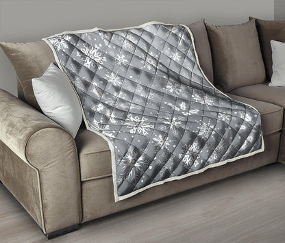 Silver And White Snowflake Pattern Print Quilt