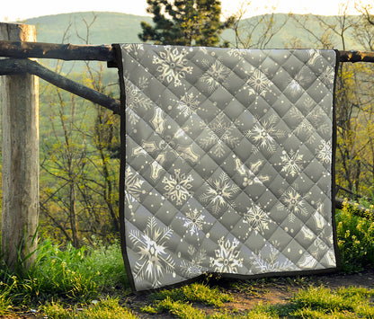Silver And White Snowflake Pattern Print Quilt