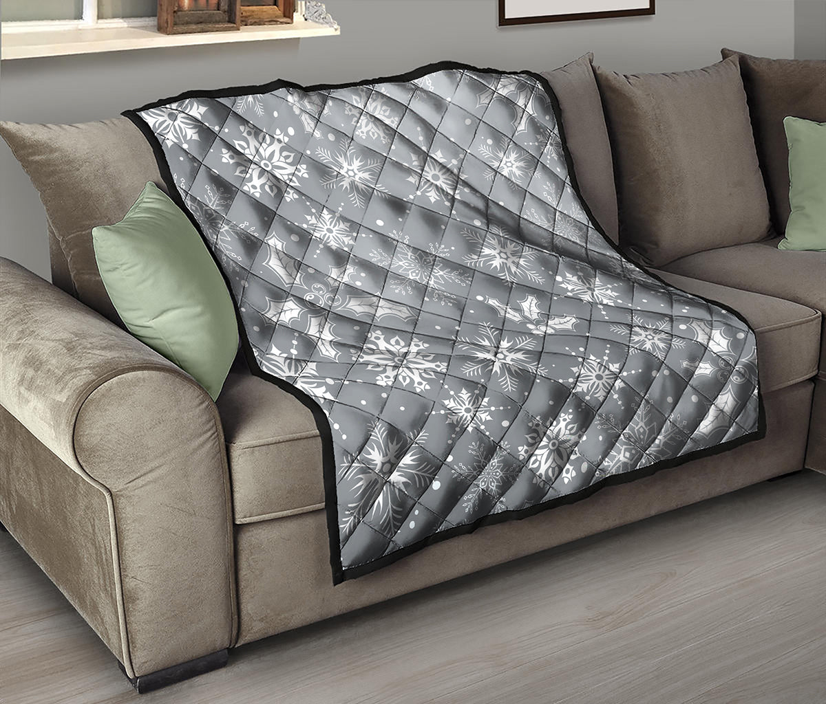 Silver And White Snowflake Pattern Print Quilt