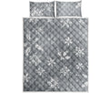Silver And White Snowflake Pattern Print Quilt Bed Set