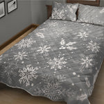 Silver And White Snowflake Pattern Print Quilt Bed Set