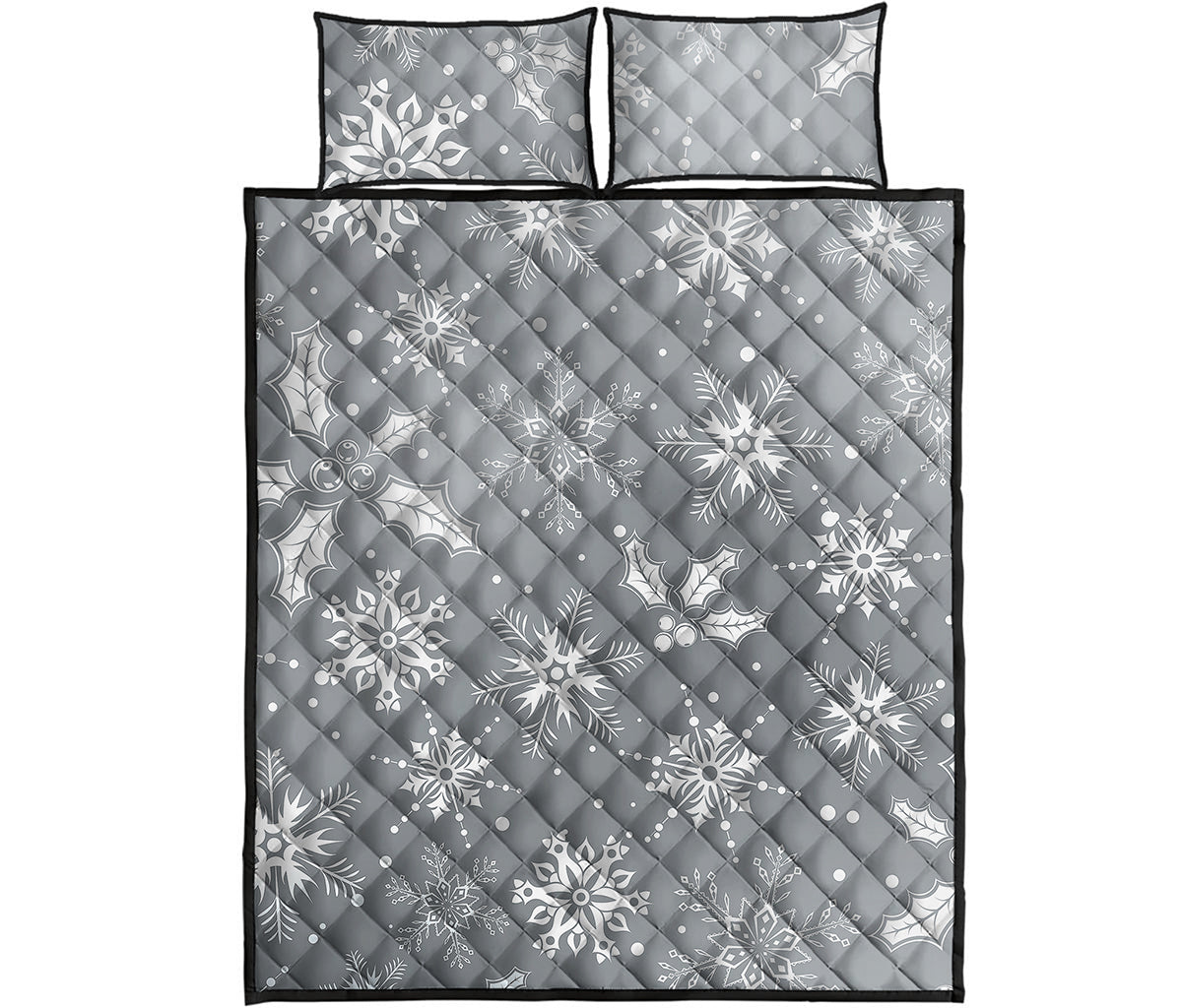 Silver And White Snowflake Pattern Print Quilt Bed Set