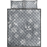 Silver And White Snowflake Pattern Print Quilt Bed Set