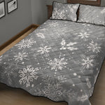 Silver And White Snowflake Pattern Print Quilt Bed Set