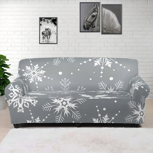 Silver And White Snowflake Pattern Print Sofa Cover