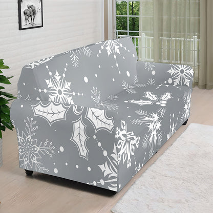 Silver And White Snowflake Pattern Print Sofa Cover