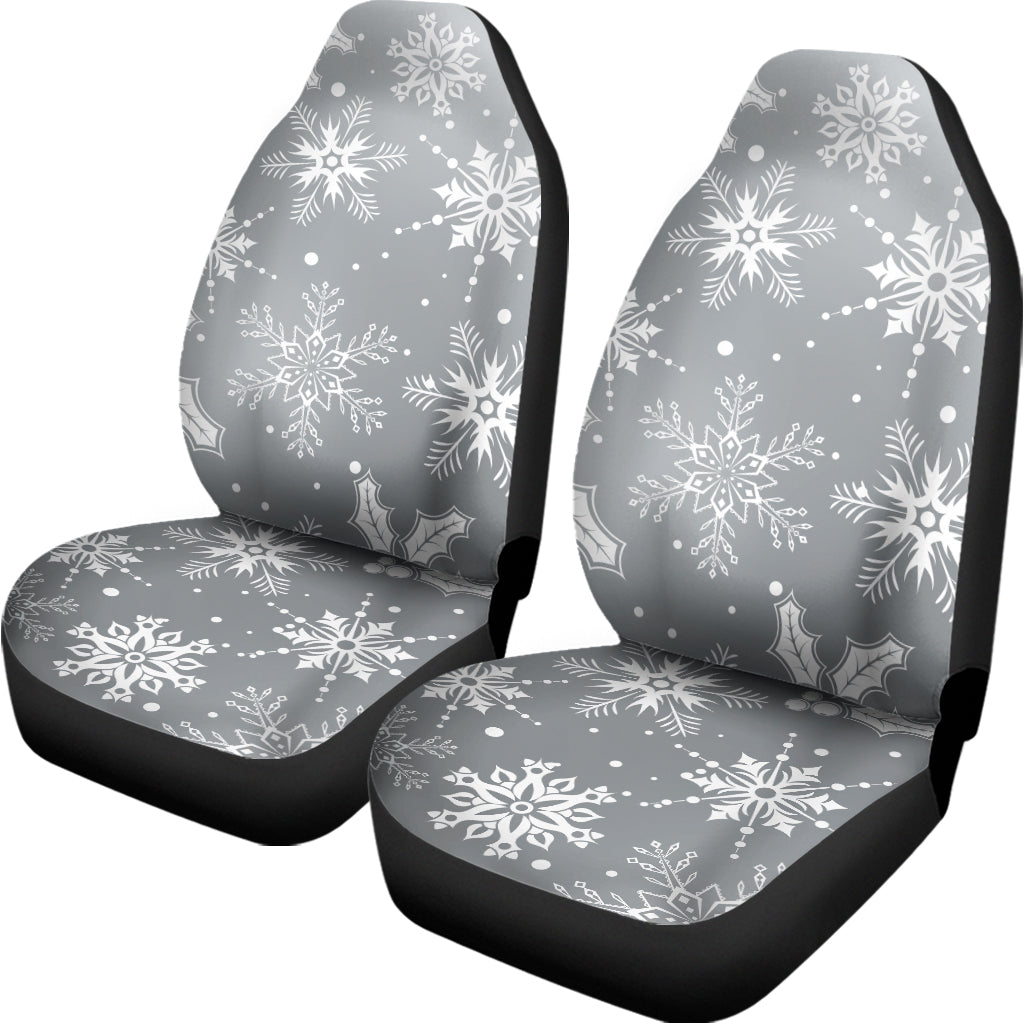 Silver And White Snowflake Pattern Print Universal Fit Car Seat Covers
