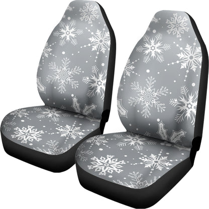 Silver And White Snowflake Pattern Print Universal Fit Car Seat Covers