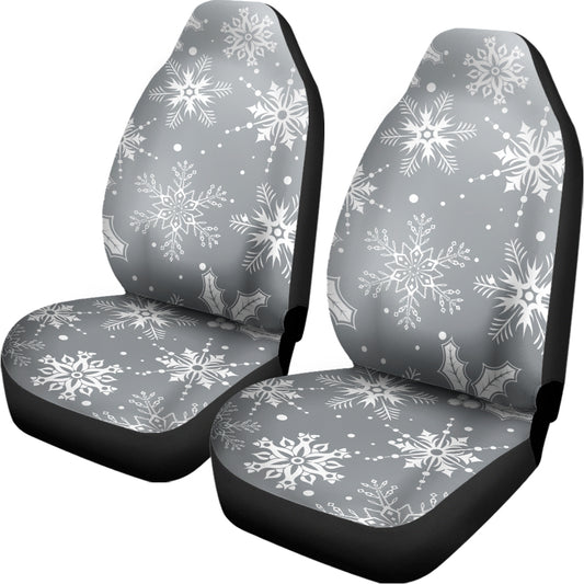 Silver And White Snowflake Pattern Print Universal Fit Car Seat Covers