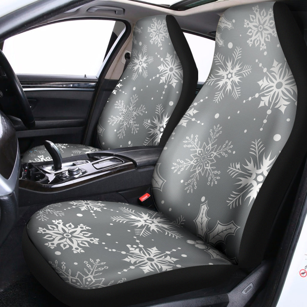 Silver And White Snowflake Pattern Print Universal Fit Car Seat Covers
