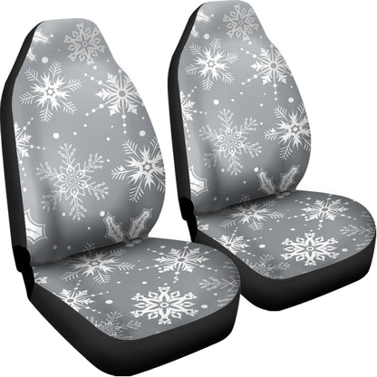 Silver And White Snowflake Pattern Print Universal Fit Car Seat Covers