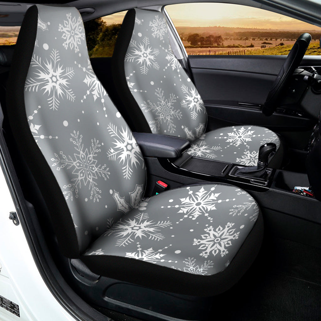 Silver And White Snowflake Pattern Print Universal Fit Car Seat Covers