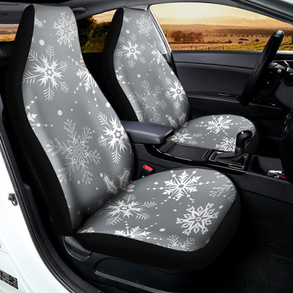Silver And White Snowflake Pattern Print Universal Fit Car Seat Covers
