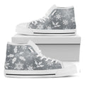 Silver And White Snowflake Pattern Print White High Top Sneakers