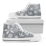 Silver And White Snowflake Pattern Print White High Top Shoes