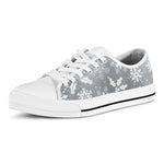 Silver And White Snowflake Pattern Print White Low Top Shoes