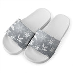 Silver And White Snowflake Pattern Print White Slide Sandals