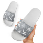 Silver And White Snowflake Pattern Print White Slide Sandals