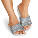 Silver And White Snowflake Pattern Print White Slide Sandals